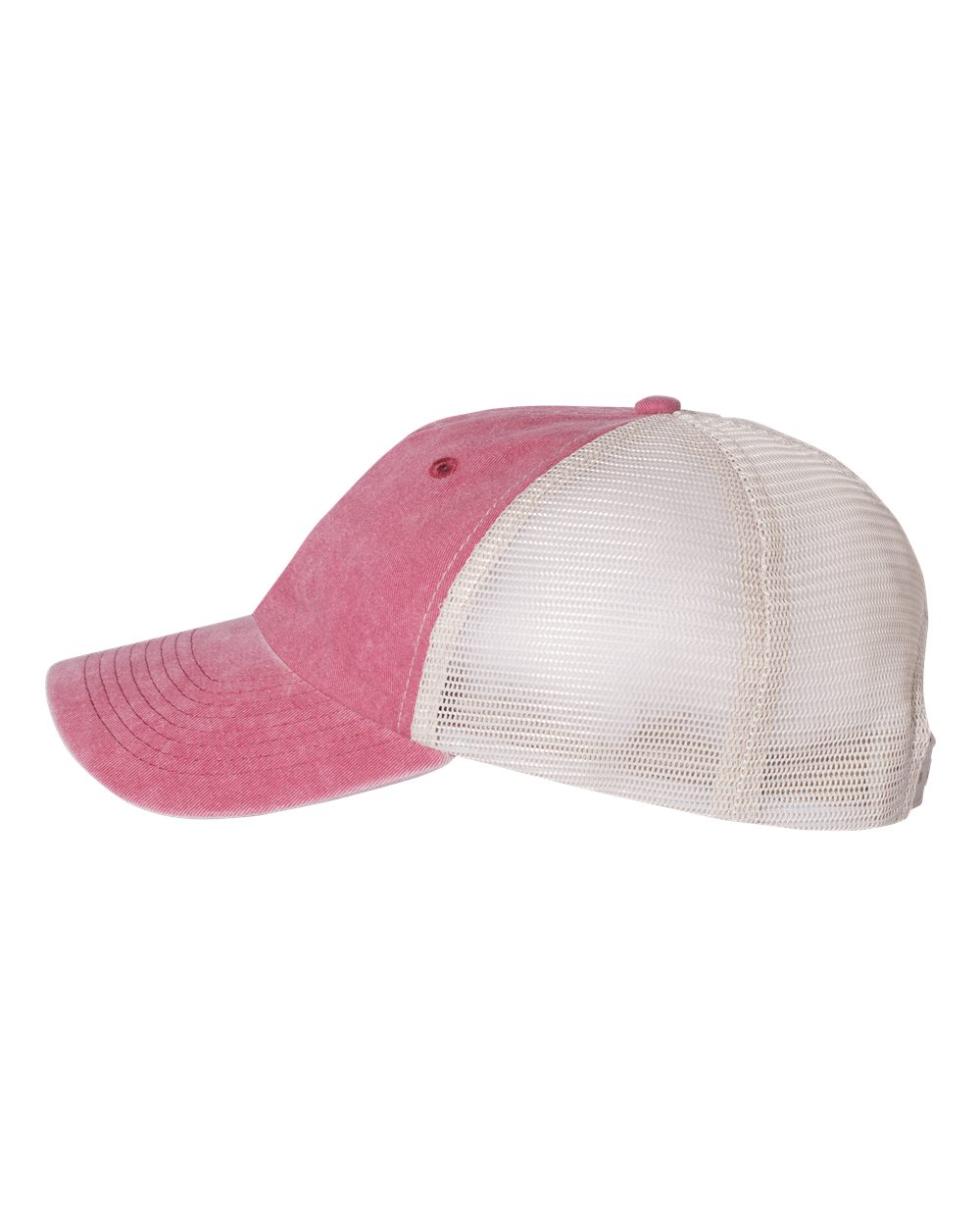 Left View of Cardinal/ Stone Pigment-Dyed Trucker Cap - SP510