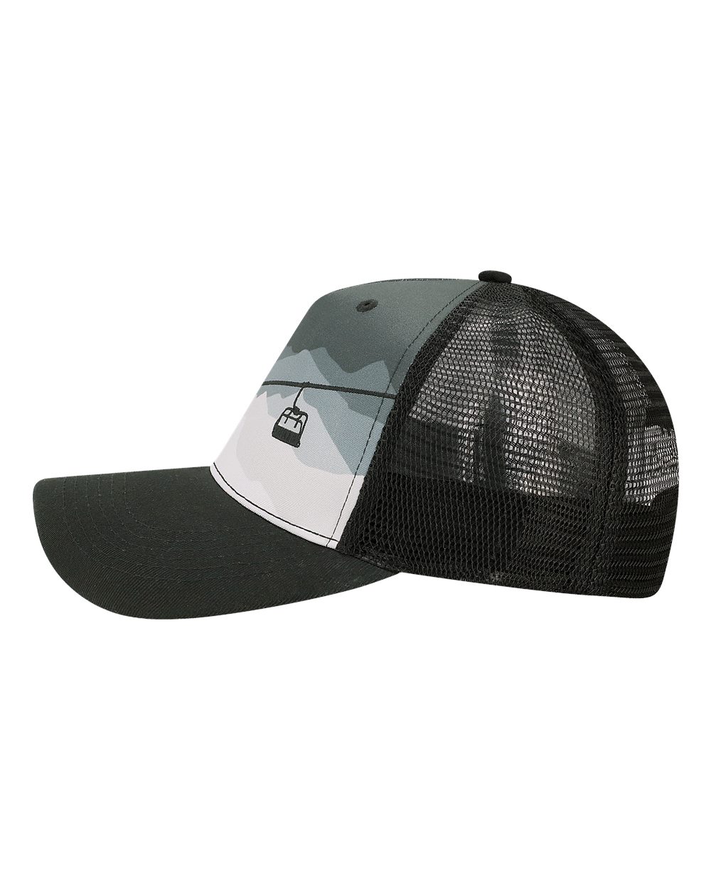 Left View of Chairlift/ Black Trucker Cap - 5PTKR