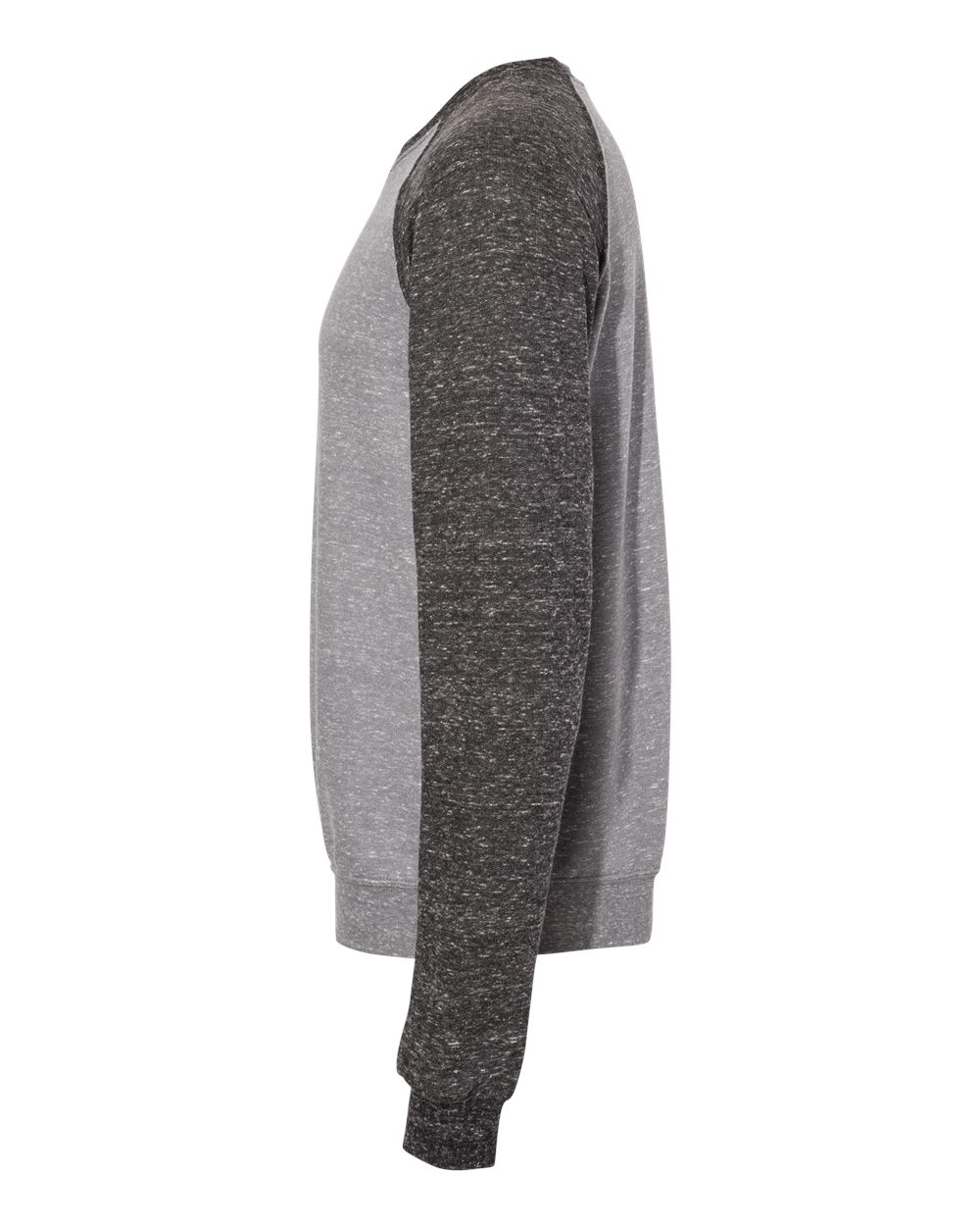 Left View of Charcoal/ Black Ink Snow Heather French Terry Crewneck Sweatshirt - 91MR
