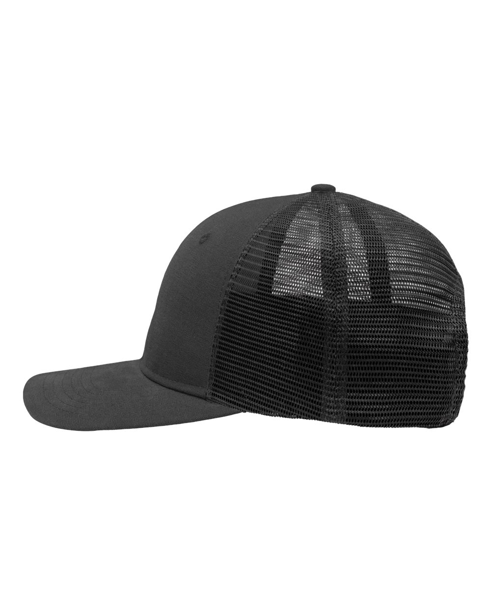 Left View of Charcoal/ Black Modern Six-Panel Trucker Fit Cap - SP1650