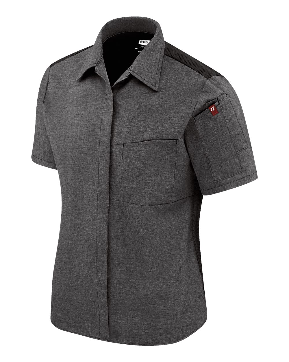 Left View of Charcoal/ Black Women&#39;s Poplin Airflow Cook Shirt with OilBlok - 501W