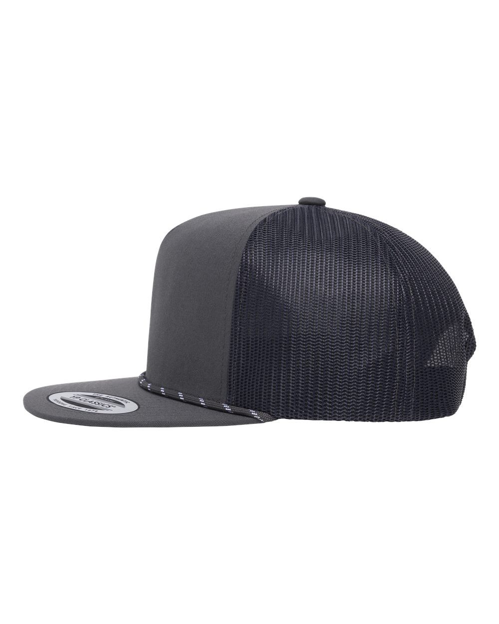 Left View of Charcoal Classic Five-Panel Trucker Rope Cap - 6006BD plain