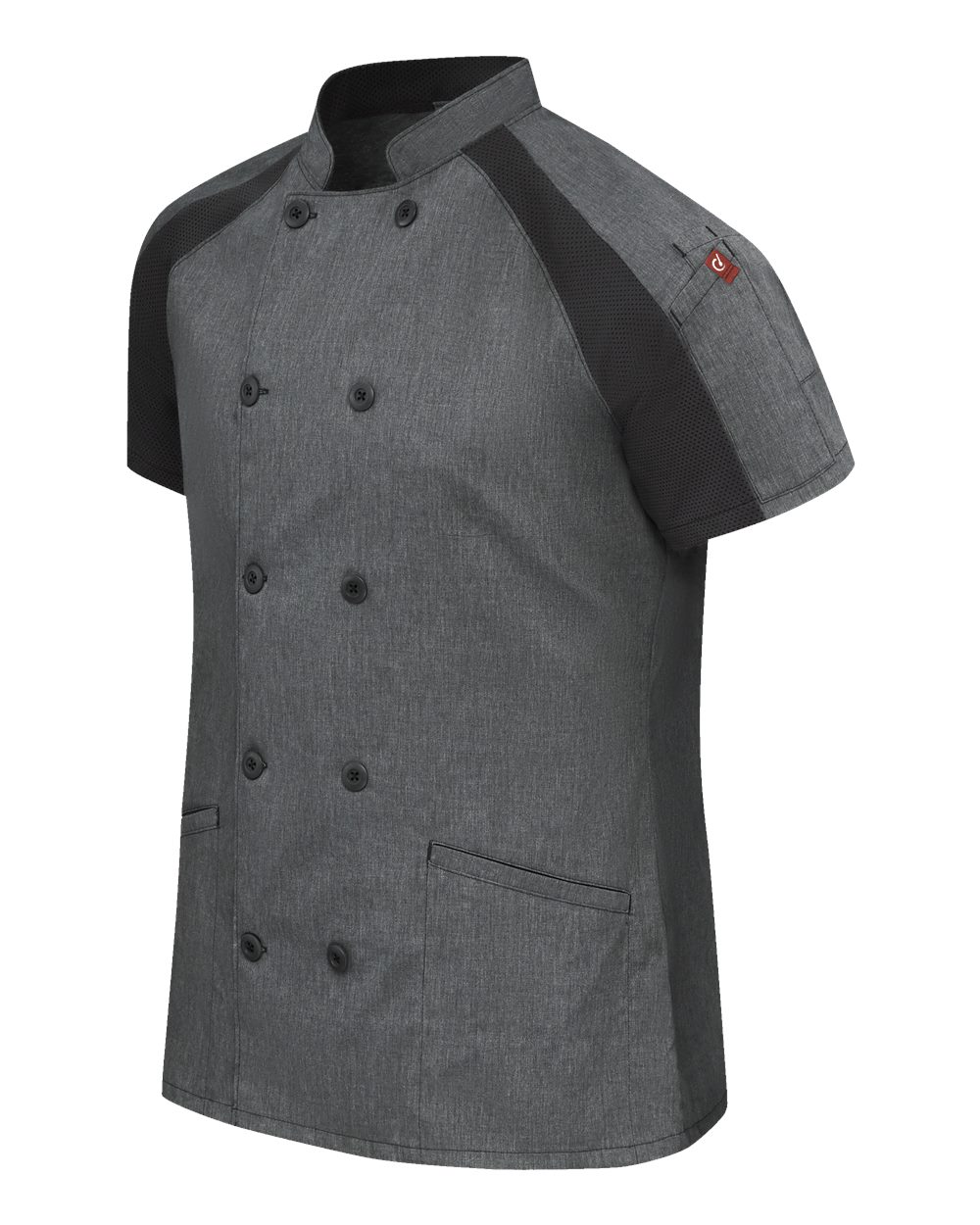 Left View of Charcoal Heather/ Charcoal/ Black Mesh Women&#39;s Airflow Raglan Chef Coat - 051W