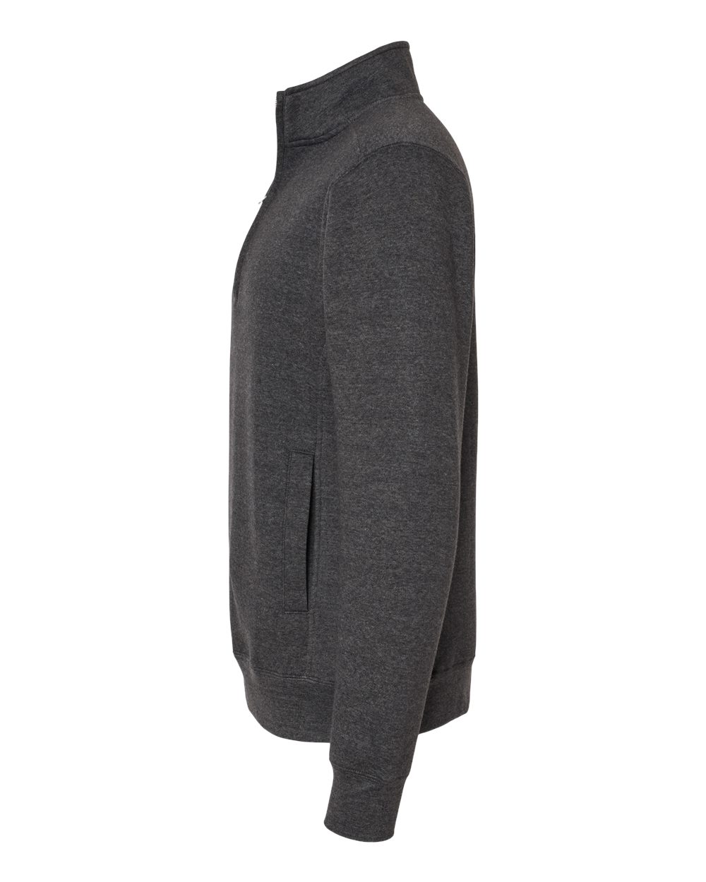 Left View of Charcoal Heather Heavyweight Fleece Quarter-Zip Sweatshirt - 8717