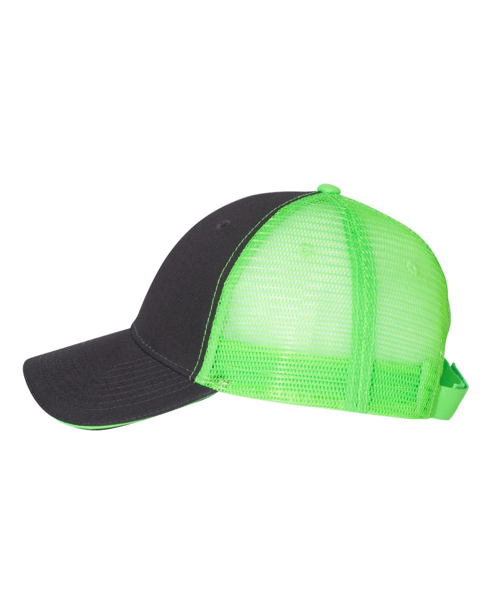 Left View of Charcoal/ Neon Green Sandwich Trucker Cap - S102