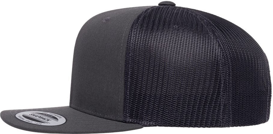 Left View of Charcoal Retro High Profile Trucker Cap - 6609