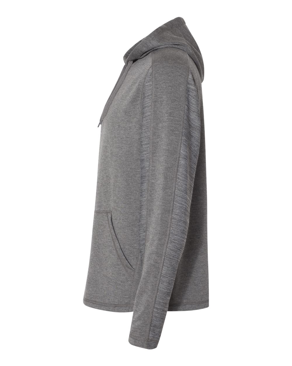 Left View of Charcoal Triblend Omega Stretch Hooded Pullover - 8435