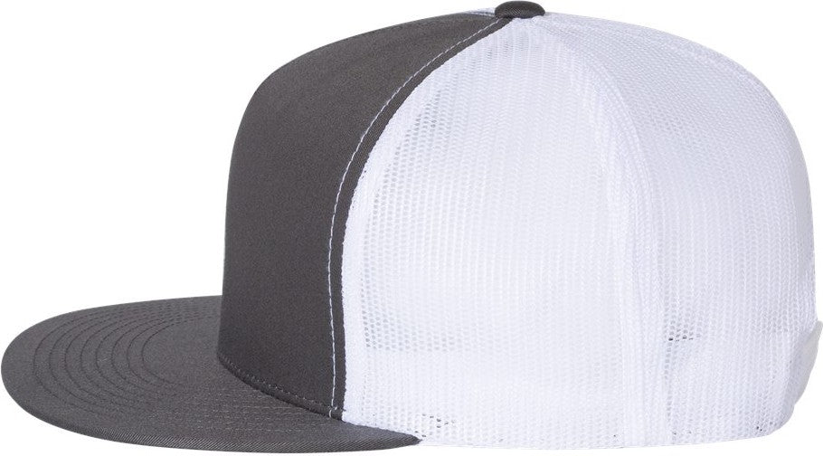 Left View of Charcoal/ White Five-Panel Classic Trucker Cap - 6006