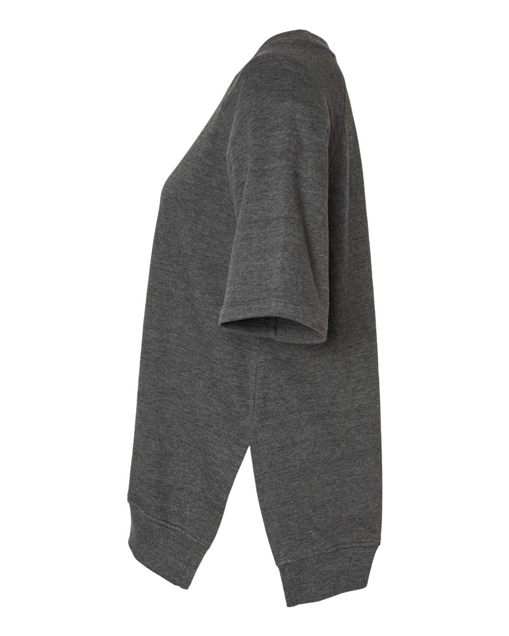 Left View of Charcoal Women&#39;s French Terry Short Sleeve Crewneck Pullover - W23711