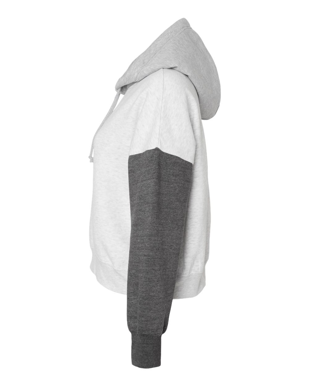 Left View of Charcoal Women&#39;s Sueded Fleece Colorblocked Crop Hooded Sweatshirt - W23716