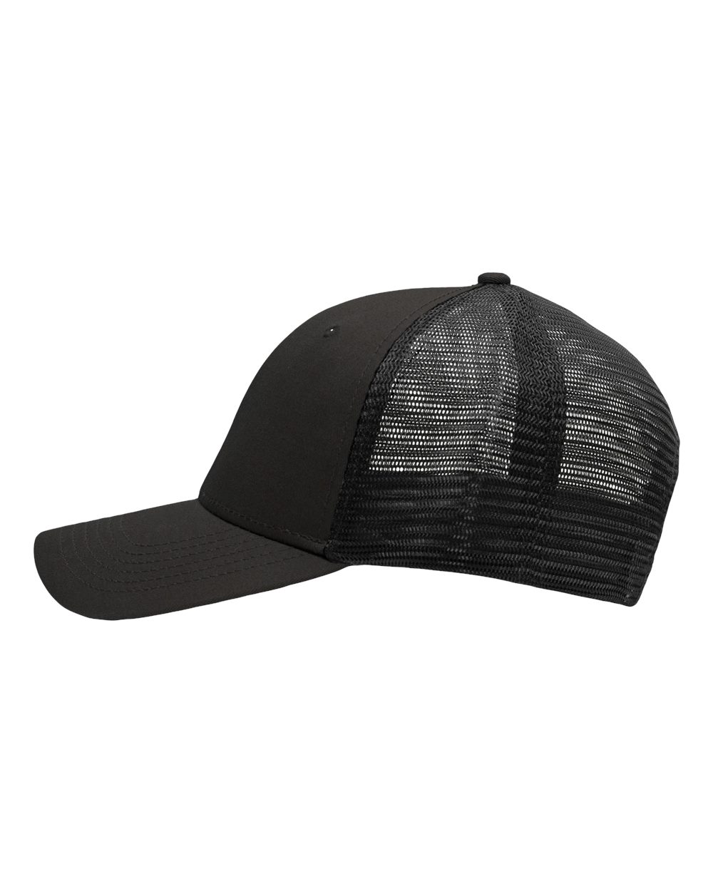 Left View of Chino Charcoal/ Black Traditional Lo-Pro Mesh Back Trucker Fit Cap - SP1450