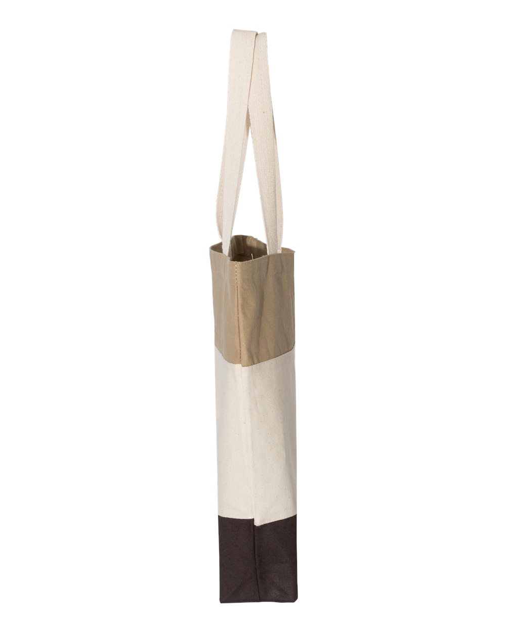 Left View of Chocolate/ Natural/ Khaki 11L Tri-Color Tote - Q125900