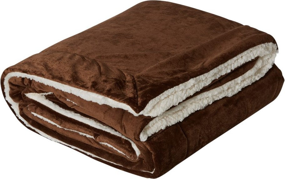 Left View of Chocolate Oversized Mink Sherpa Blanket - 8726