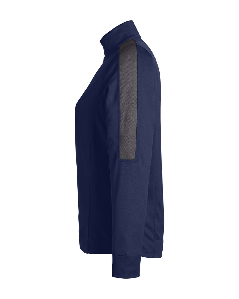 Left View of Classic Navy Heather/ Carbon Women's Market Snag Protect Mesh Colorblock Quarter-Zip Pullover - CE404W