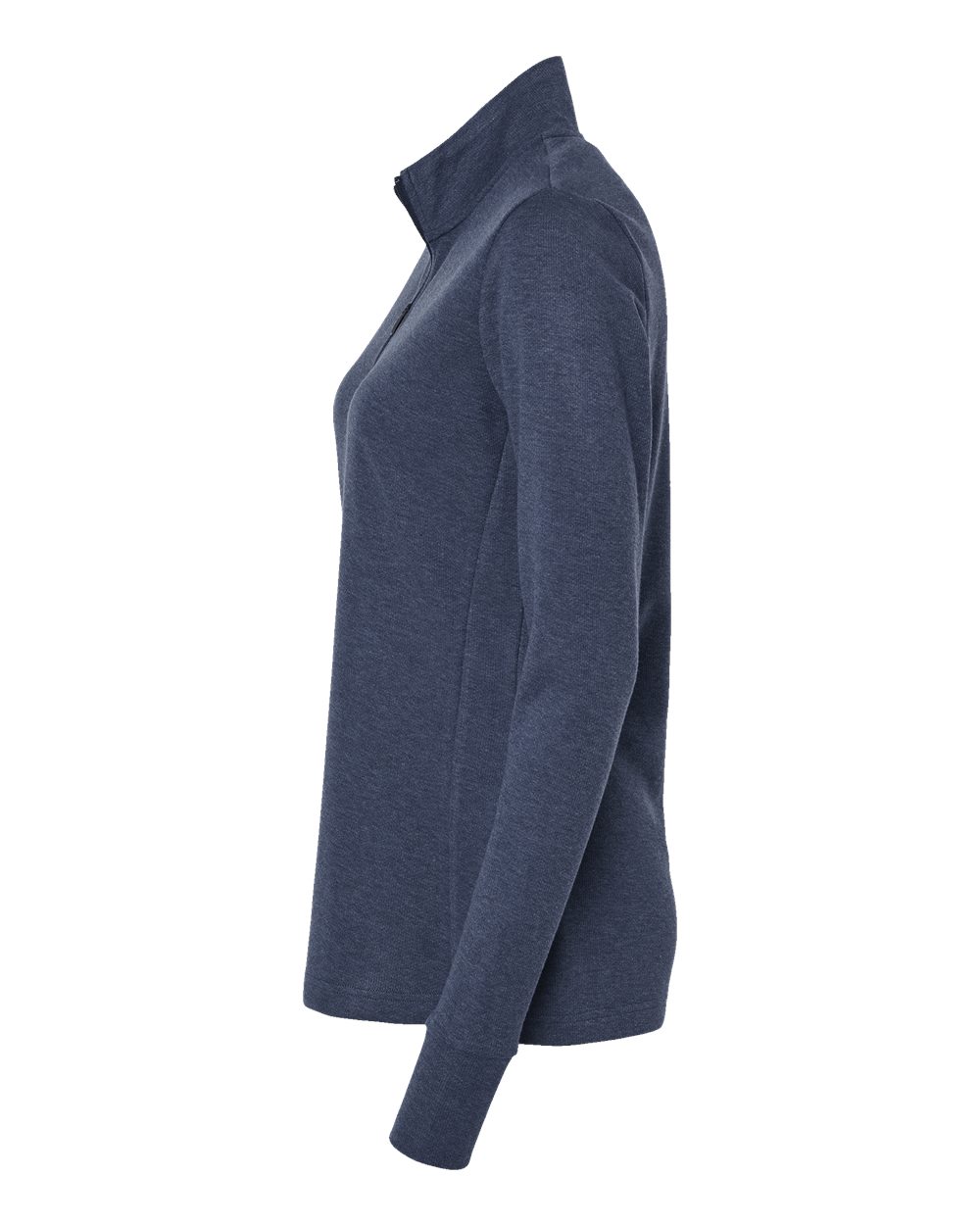 Left View of Collegiate Navy Melange Women&#39;s 3-Stripes Quarter-Zip Sweater - A555