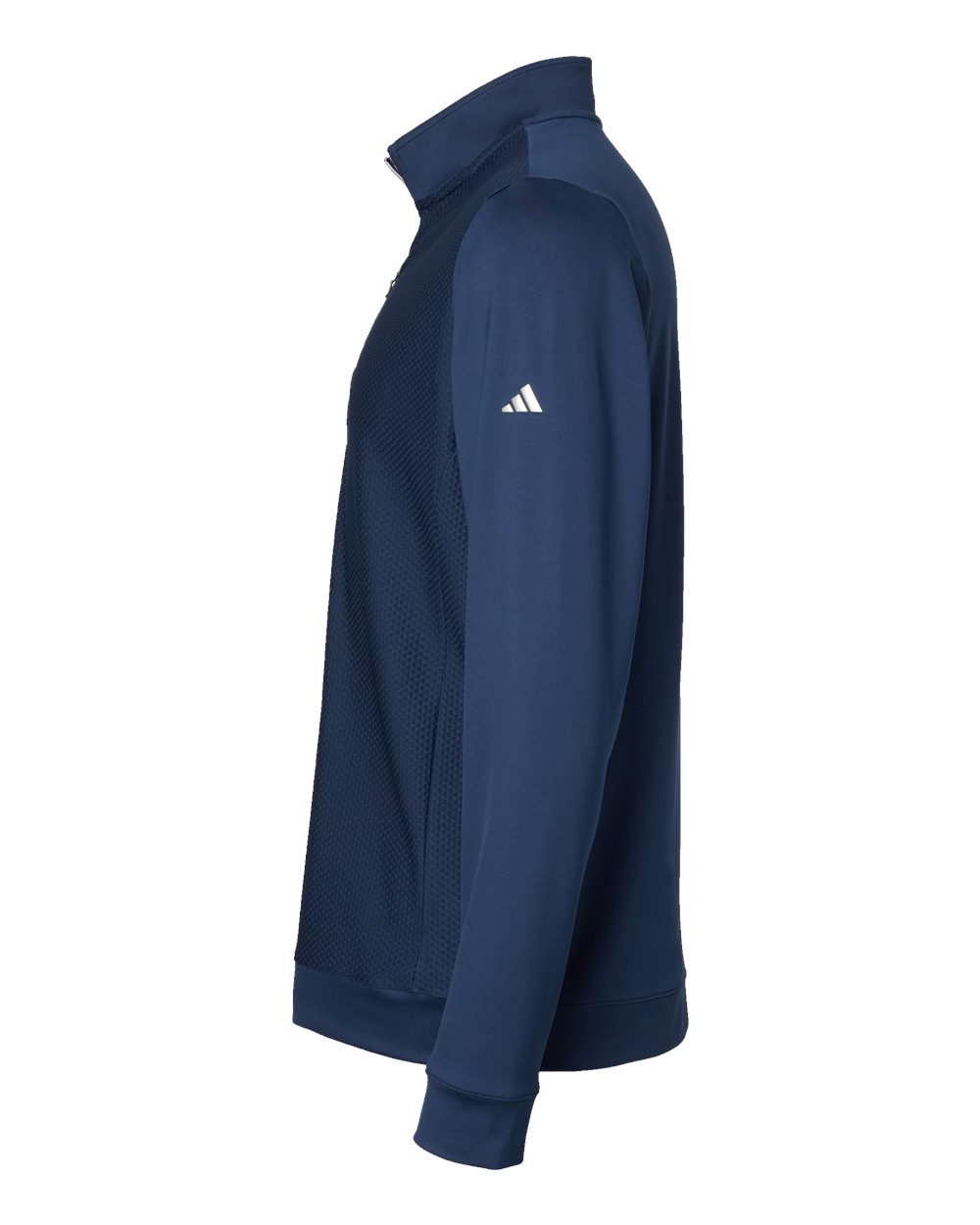 Left View of Collegiate Navy Performance Textured Quarter-Zip Pullover - A295