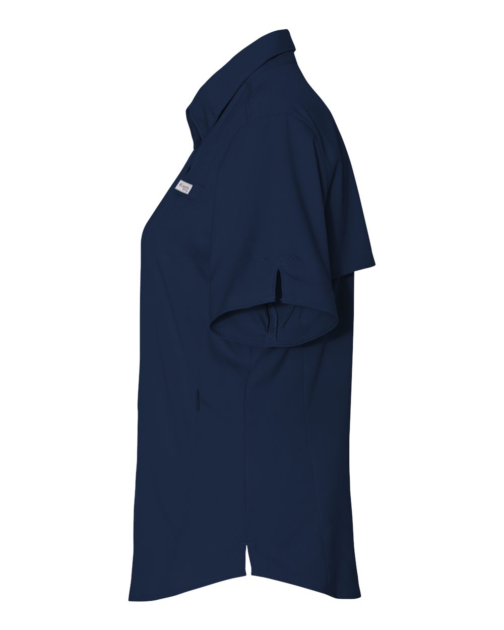 Left View of Collegiate Navy Women&#39;s PFG Tamiami™ II Short Sleeve Shirt - 212466