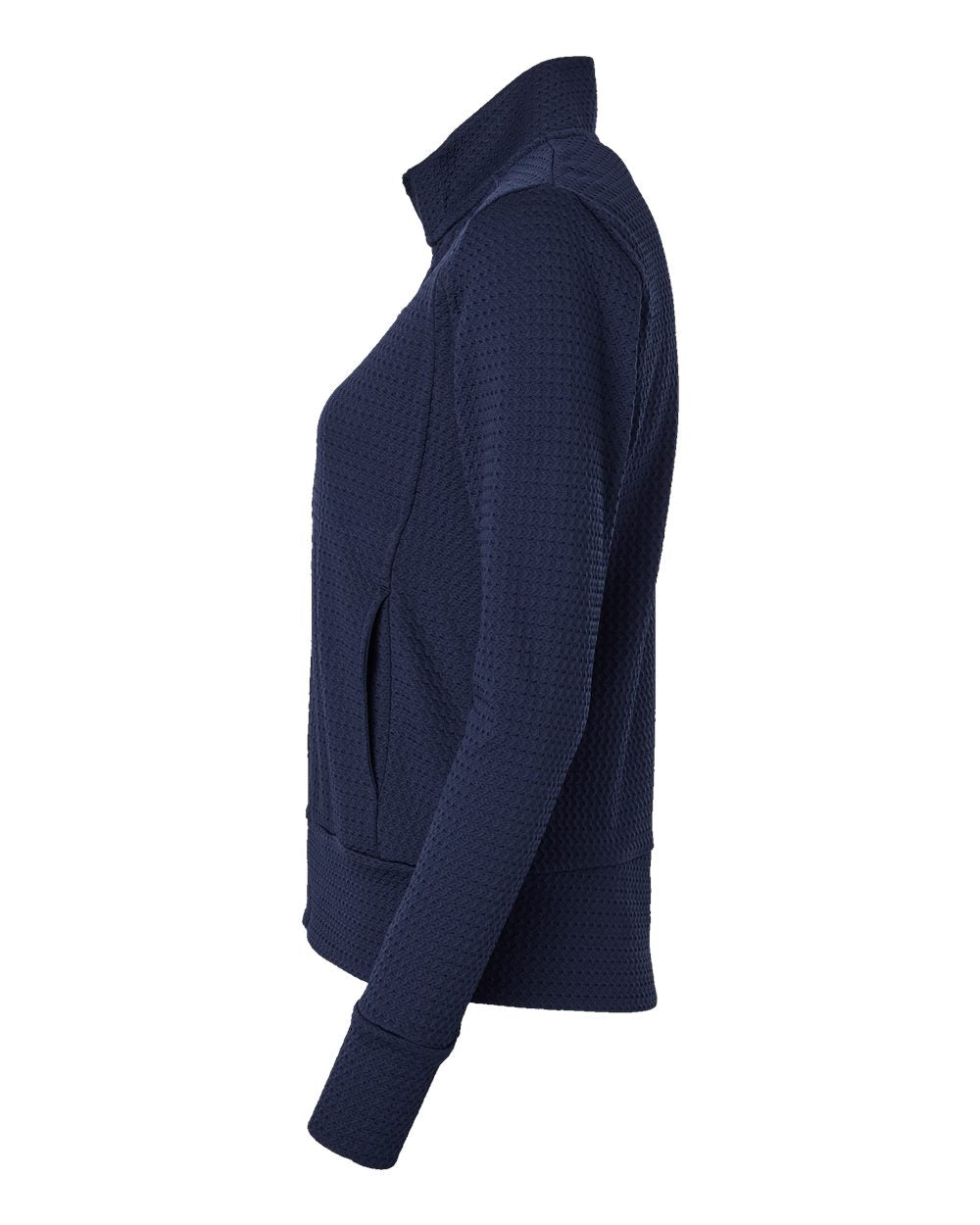 Left View of Collegiate Navy Women&#39;s Ultimate Textured Full-Zip Jacket - A1007