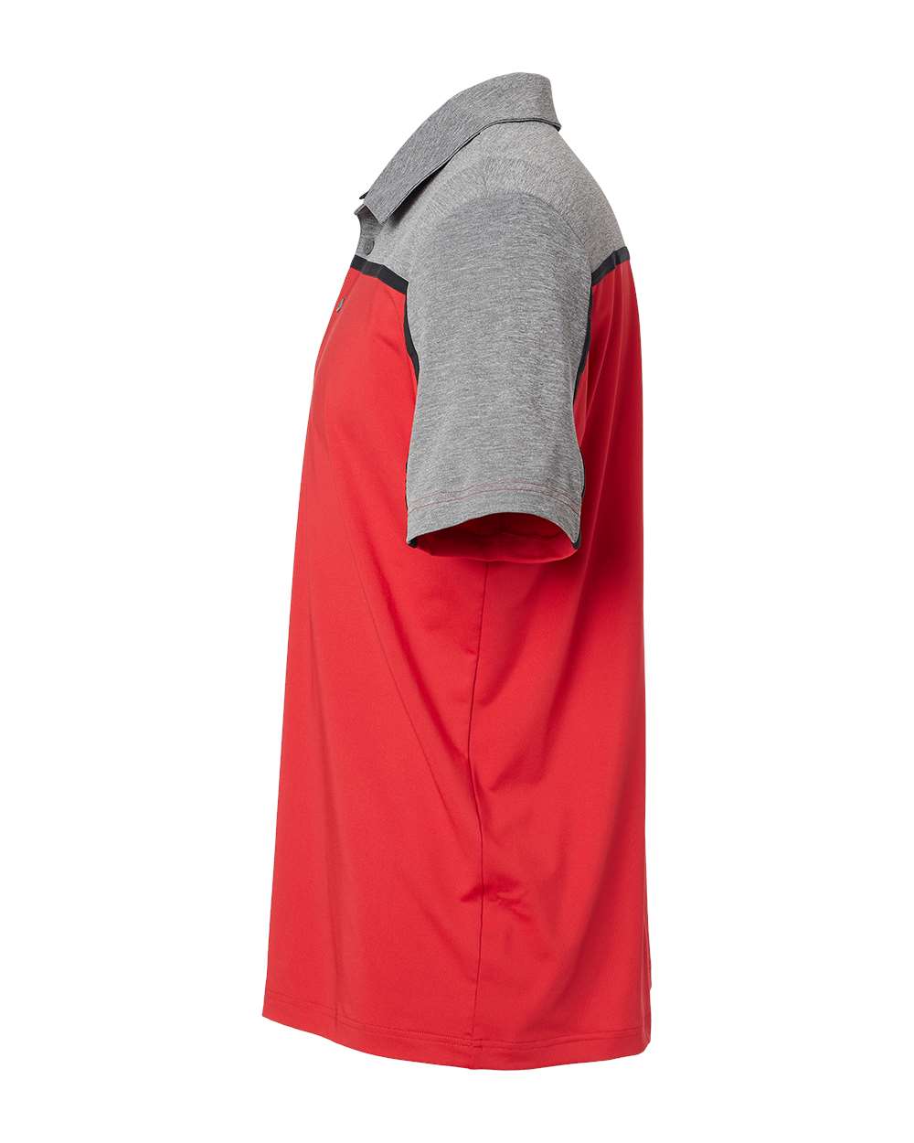 Left View of Collegiate Red/ Black/ Grey Five Melange Ultimate Colorblocked Polo - A512