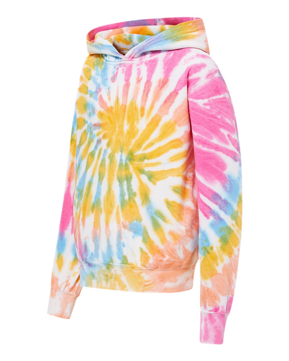 Left View of Cotton Candy Youth Classic Fleece Tie-Dyed Hooded Sweatshirt - 128Y