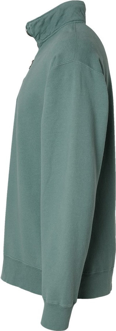 Left View of Cypress Green Garment-Dyed Quarter-Zip Sweatshirt - GDH425