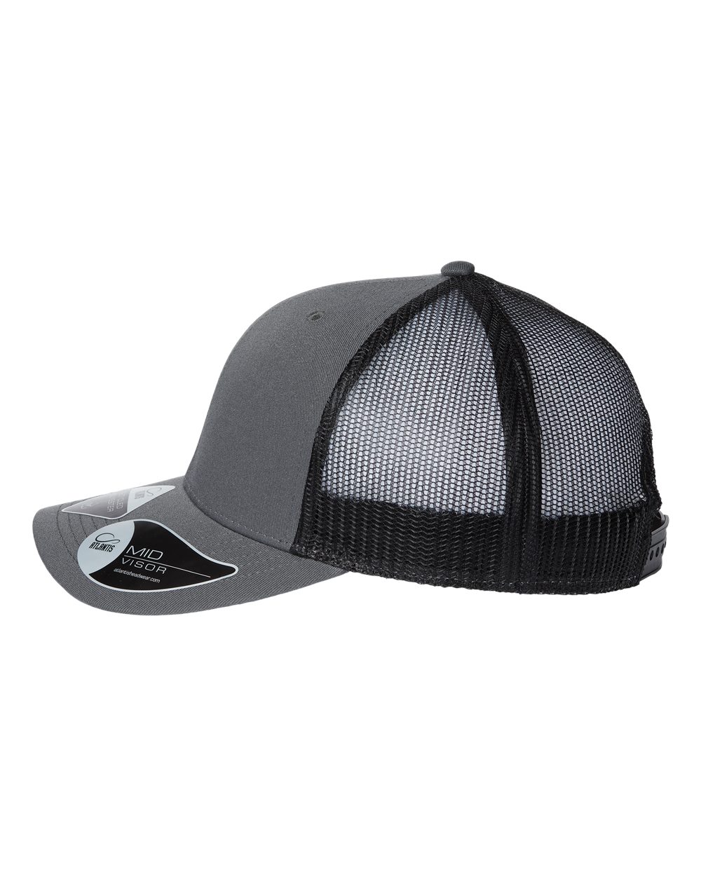 Left View of Dark Grey/ Black Sustainable Trucker Cap - BRYCE