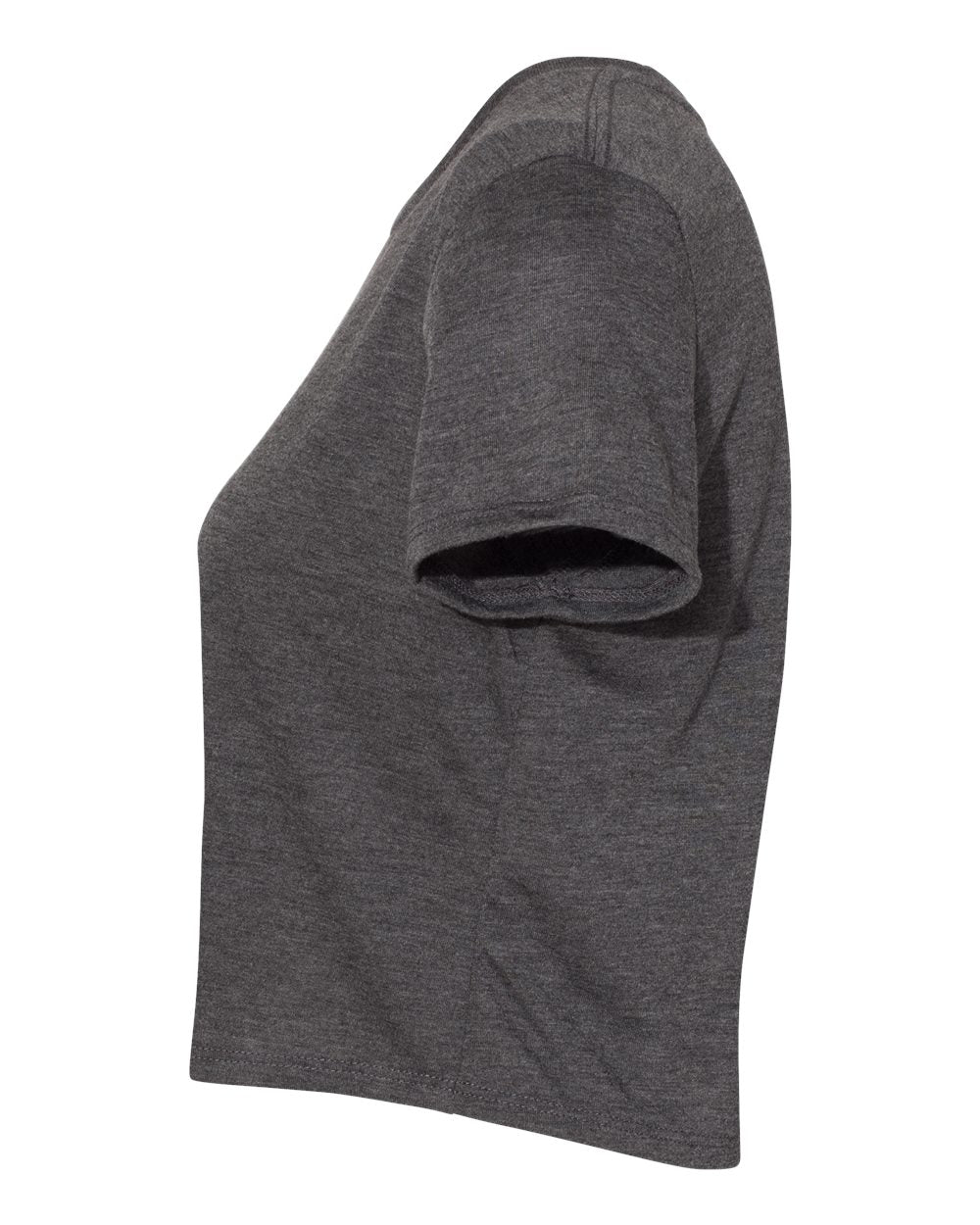 Left View of Dark Grey Heather Women’s Flowy Crop Tee - 8882