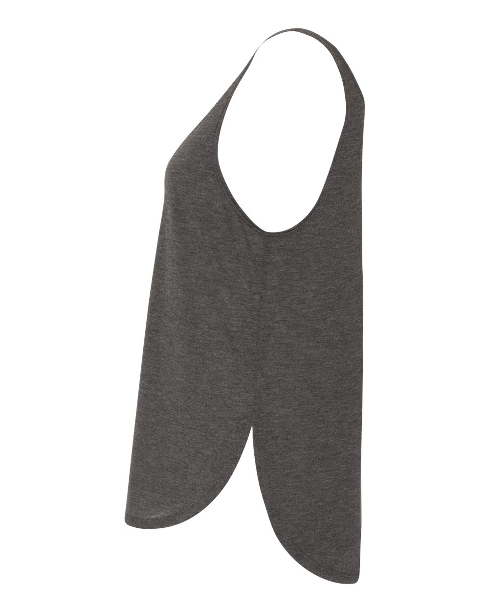 Left View of Dark Grey Heather Women&#39;s Flowy Tank with Side Slit - 8802