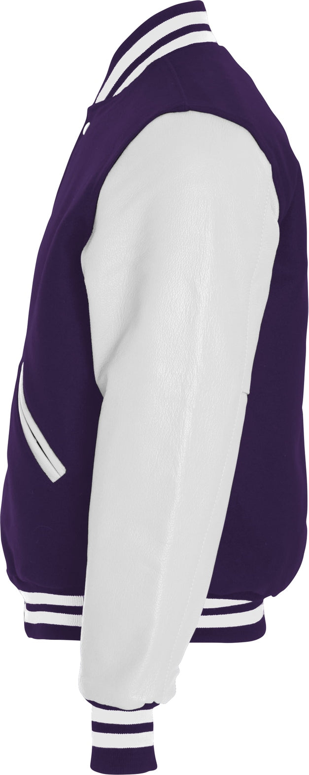 Left View of DARK PURPLE/WHITE VARSITY WOOL JACKET