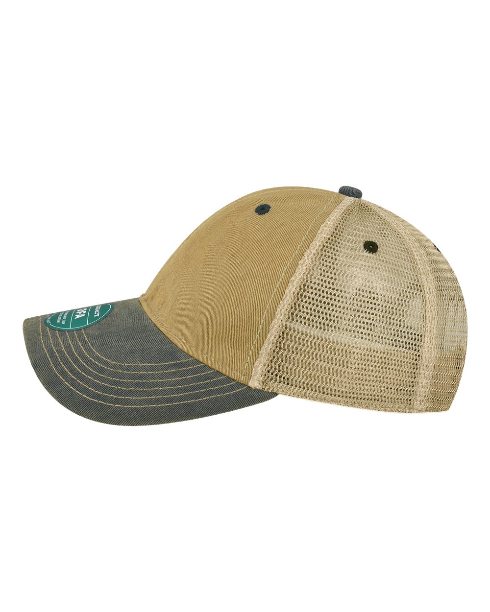 Left View of Dark Tan/ Navy Old Favorite Trucker Cap - OFA