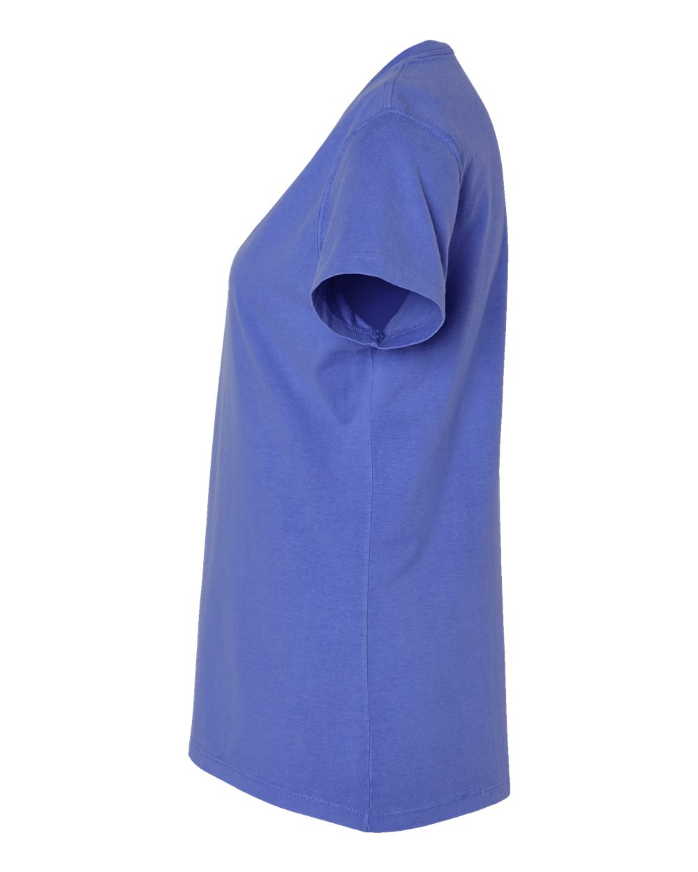 Left View of Deep Forte Blue Garment-Dyed Women's V-Neck T-Shirt - GDH125