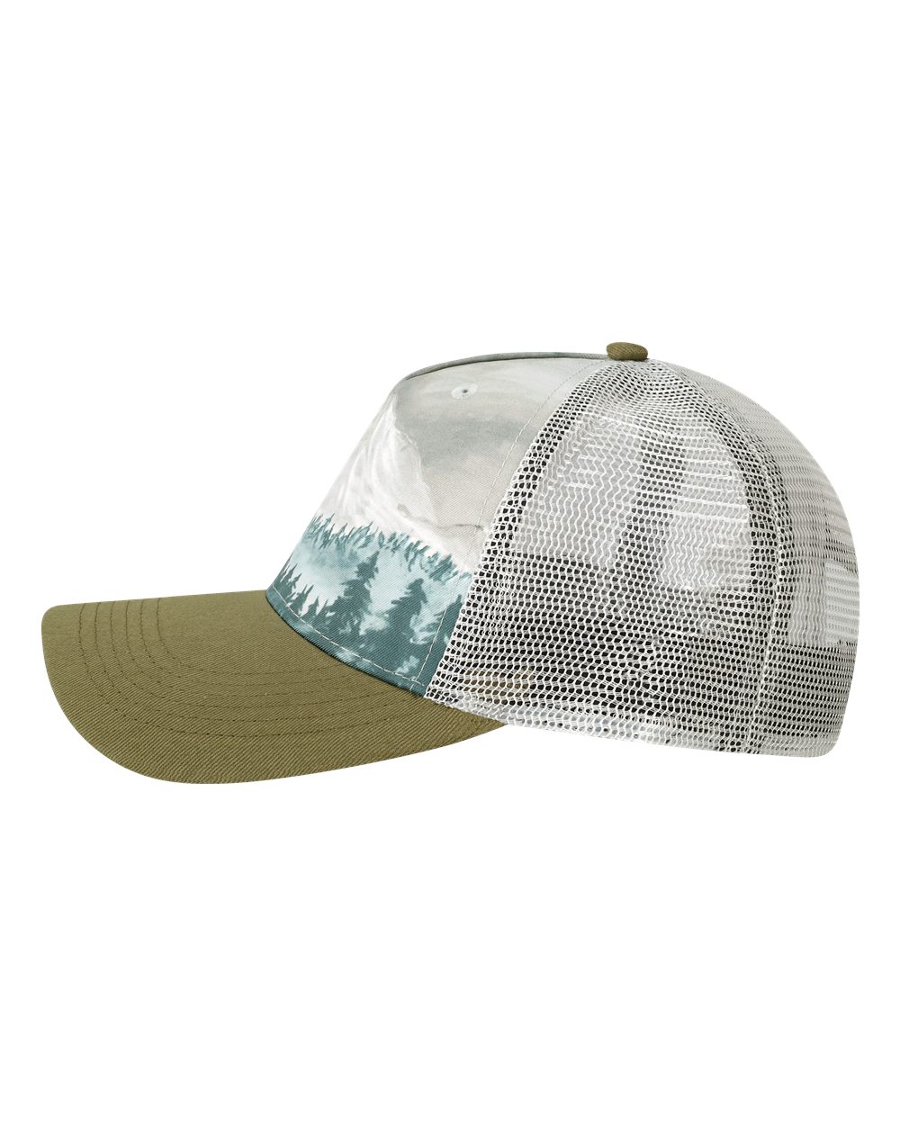 Left View of Denali Olive Green/ Grey Trucker Cap - 5PTKR