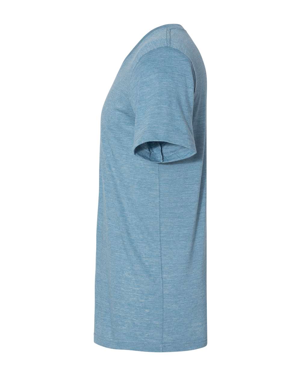 Left View of Denim Slub Textured Jersey V-Neck Tee - 3655