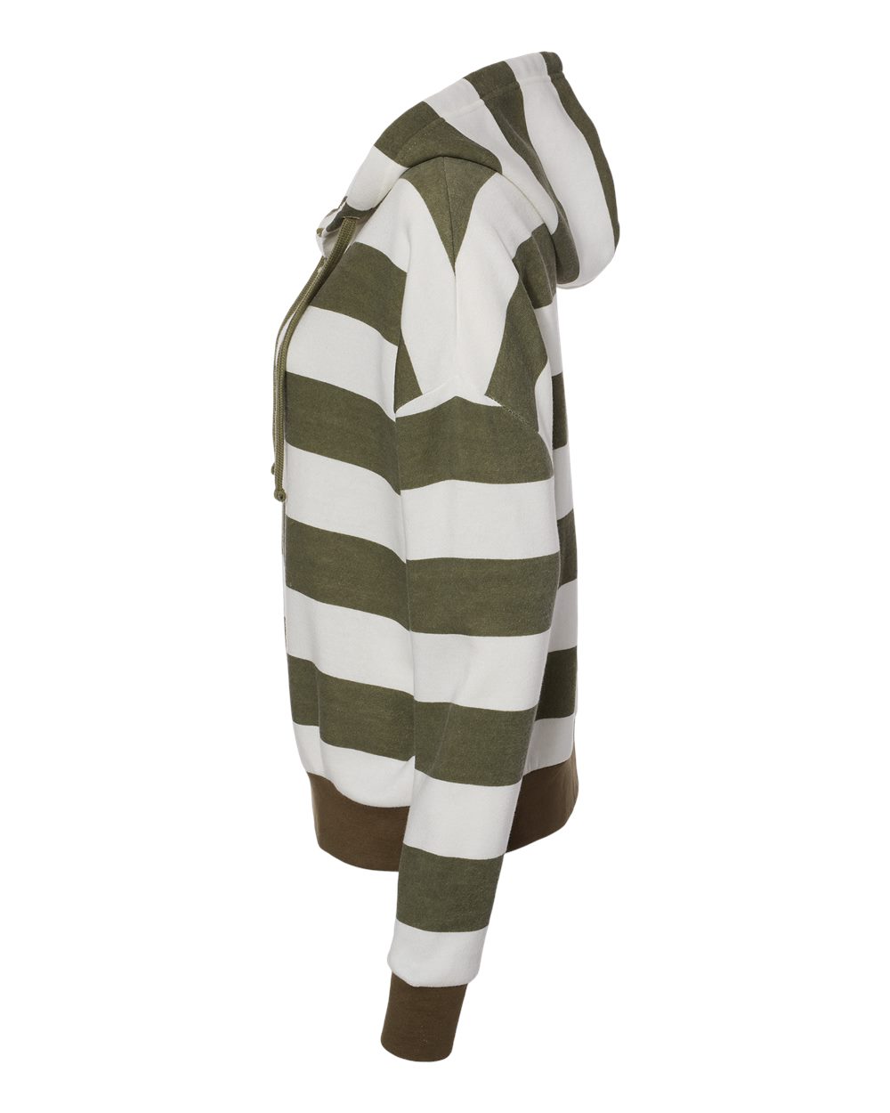 Left View of Dusty Olive Women&#39;s Striped Fleece Boxy Hooded Sweatshirt - W21721
