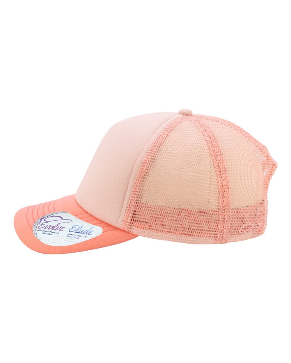 Left View of Dusty Pink/ Pink/ Peachy Pink/ Butterfly Women's Foam Trucker Cap - ROSIE