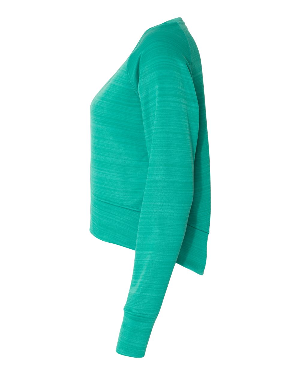 Left View of Dynasty Green Stripe Women&#39;s Odyssey Striped Performance Fleece Hi-Low Crewneck Sweatshirt - 8663