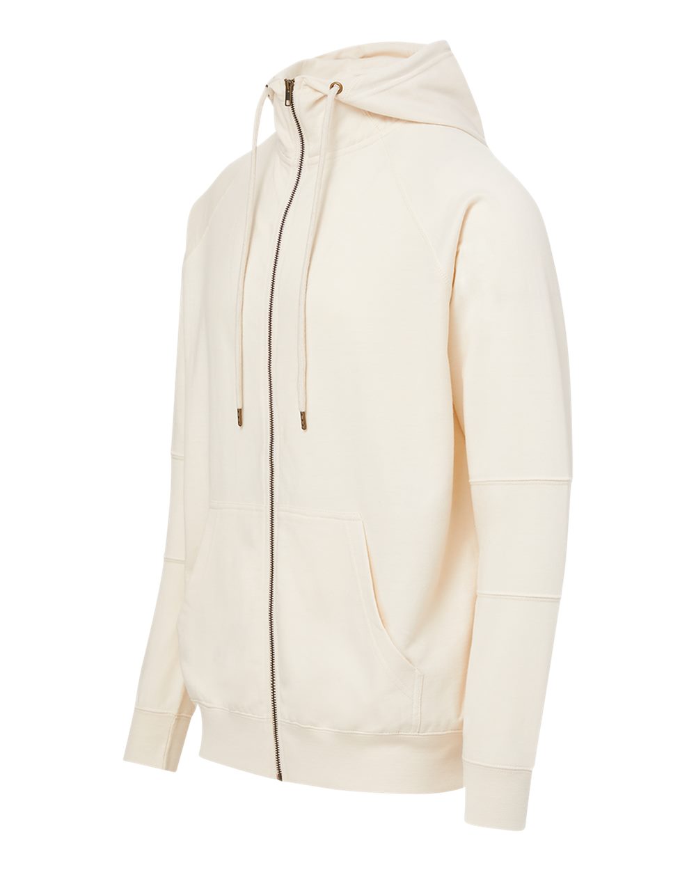Left View of Ecru Ezra French Terry Full-Zip Funnel Hooded Sweatshirt - 23110