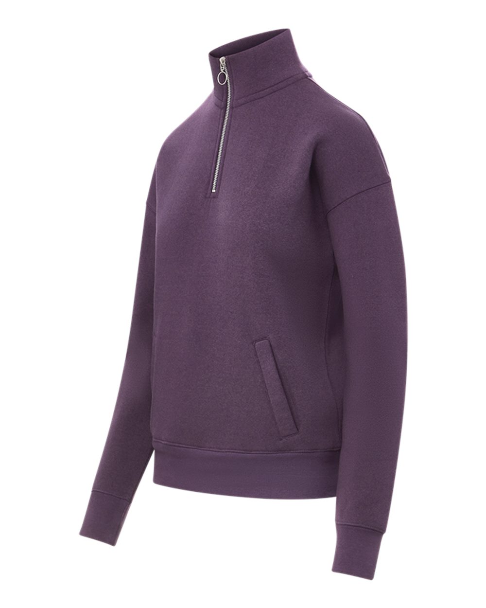 Left View of Eggplant Women's Cloud Fleece Quarter-Zip Sweatshirt - W20189 plain