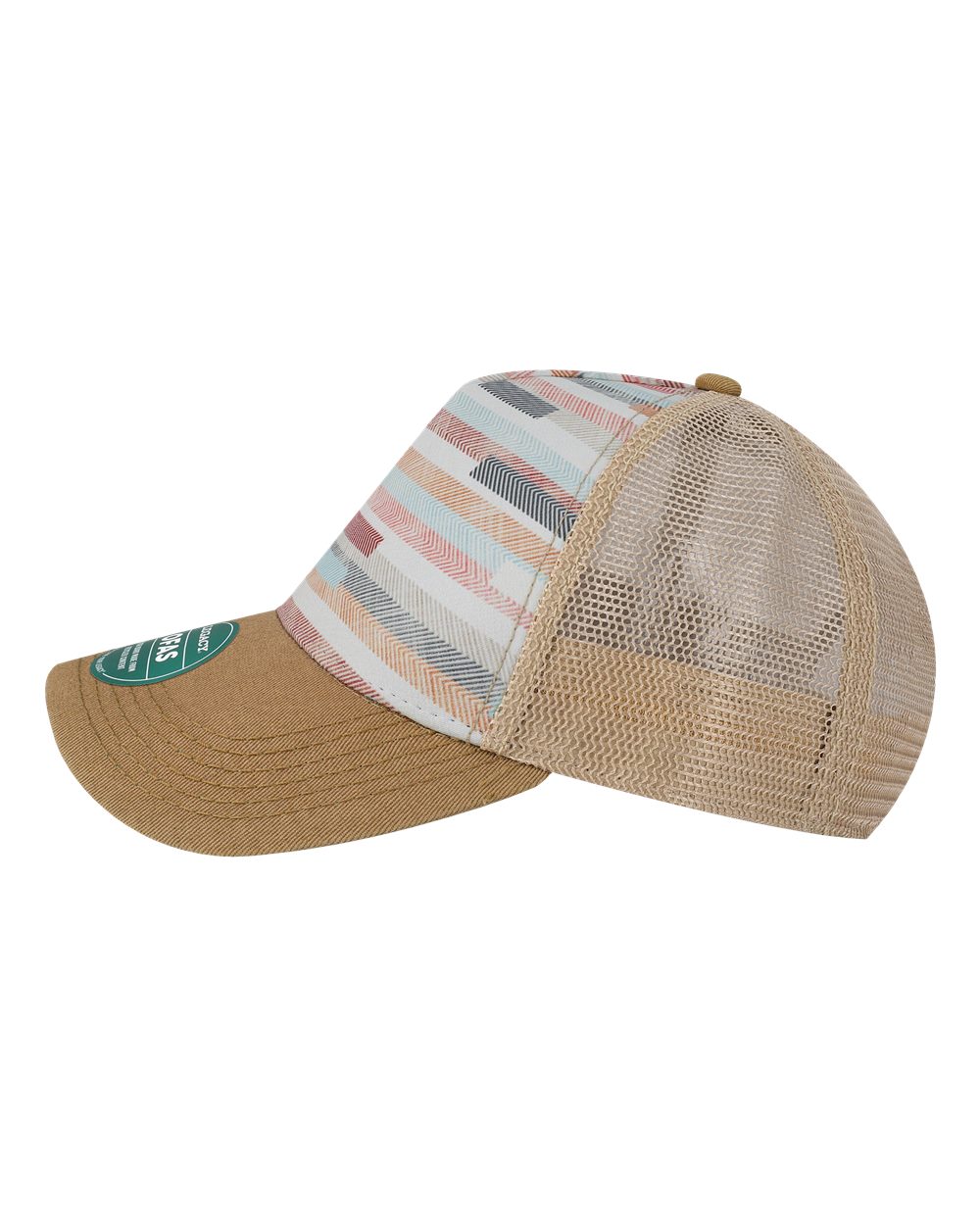 Left View of Fabric Stripes Old Favorite Five-Panel Trucker Cap - OFAFP