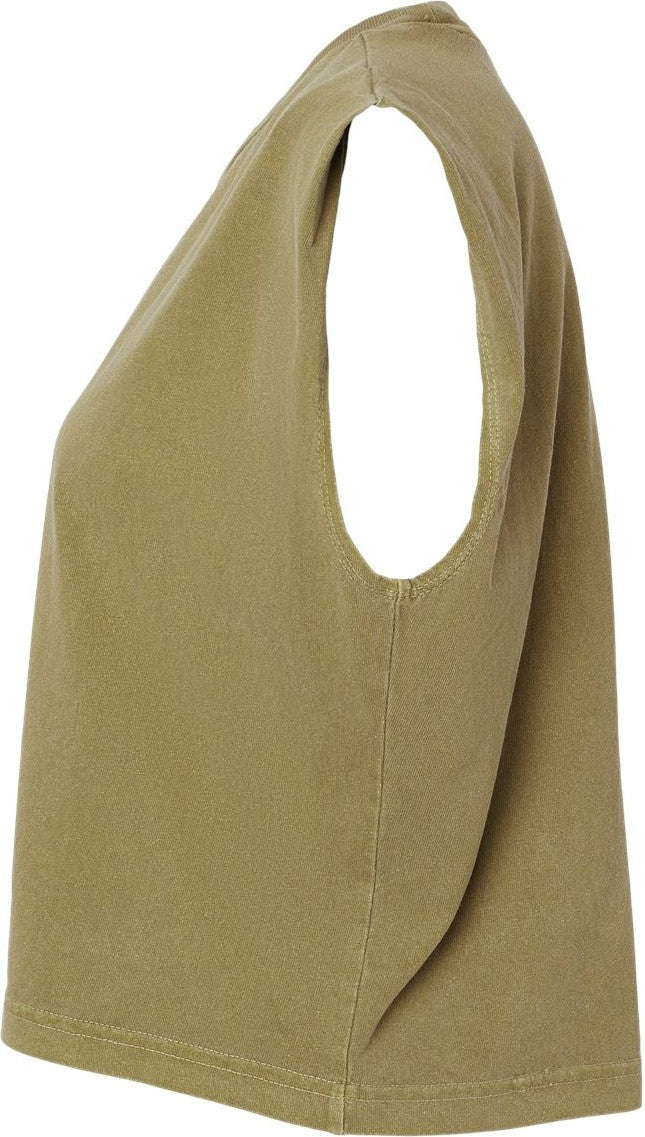Left View of Faded Army Garment-Dyed Women&#39;s Heavyweight Muscle Tee - 307GD
