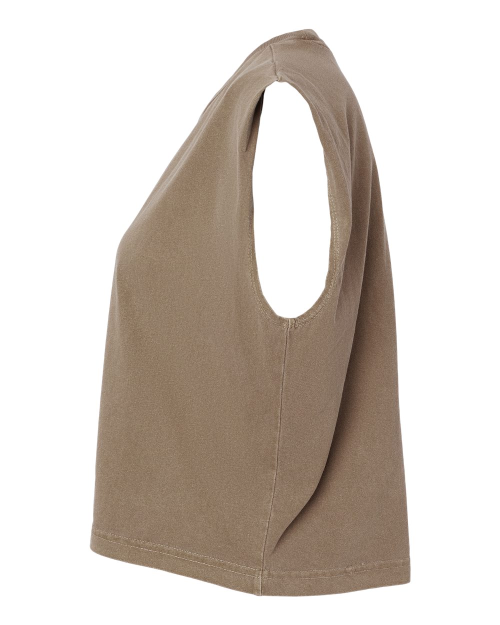 Left View of Faded Brown Garment-Dyed Women&#39;s Heavyweight Muscle Tee - 307GD