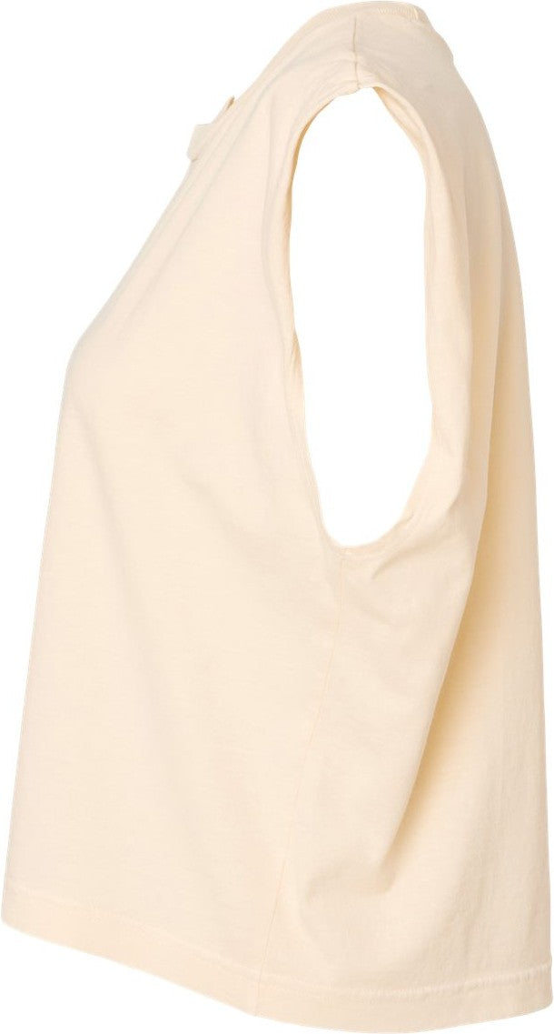 Left View of Faded Cream Garment-Dyed Women&#39;s Heavyweight Muscle Tee - 307GD