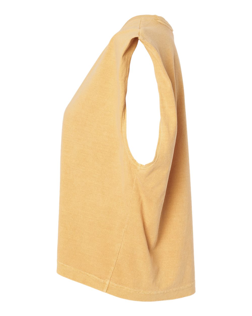 Left View of Faded Mustard Garment-Dyed Women&#39;s Heavyweight Muscle Tee - 307GD