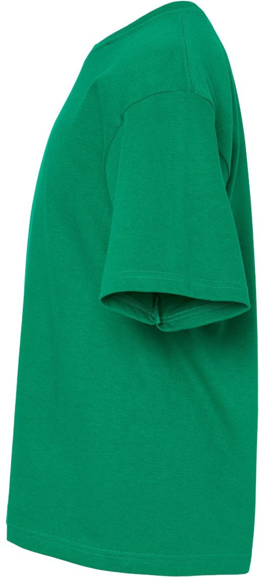 Left View of Fine Kelly Green Youth Gold Soft Touch T-Shirt - 4850
