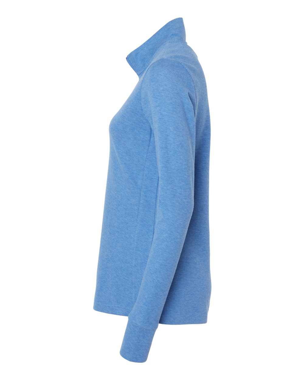 Left View of Focus Blue Melange Women&#39;s 3-Stripes Quarter-Zip Sweater - A555