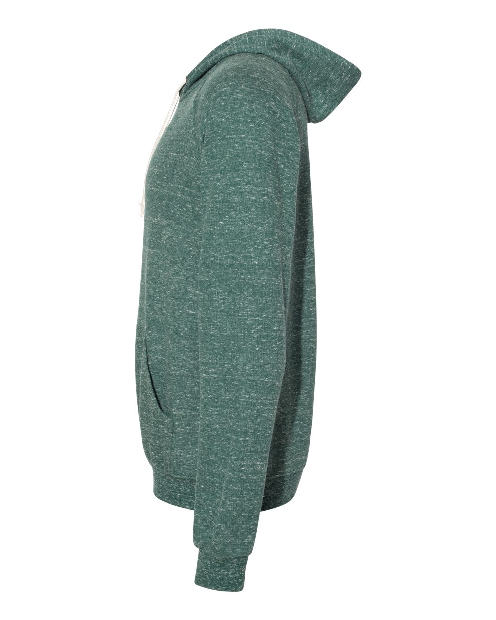 Left View of Forest Green Snow Heather French Terry Raglan Hooded Sweatshirt - 90MR