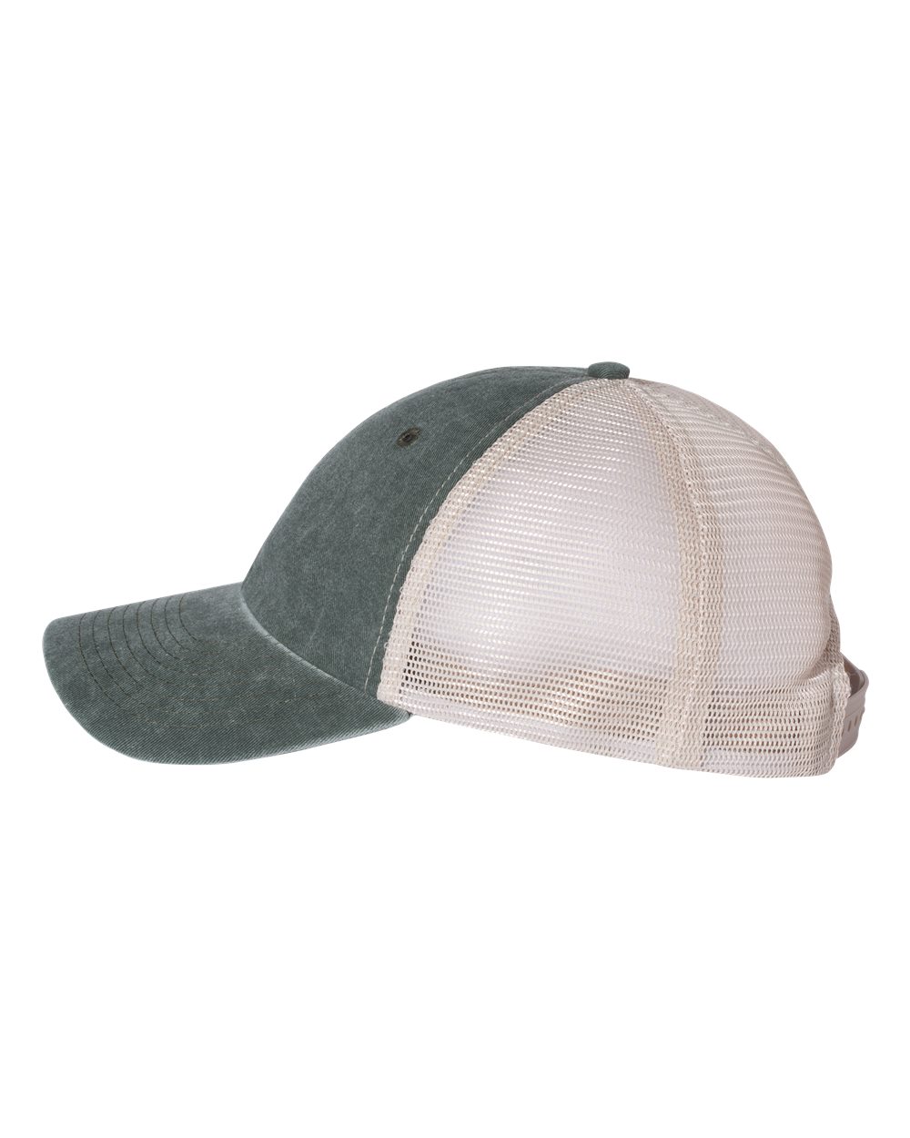 Left View of Forest/ Stone Pigment-Dyed Trucker Cap - SP510