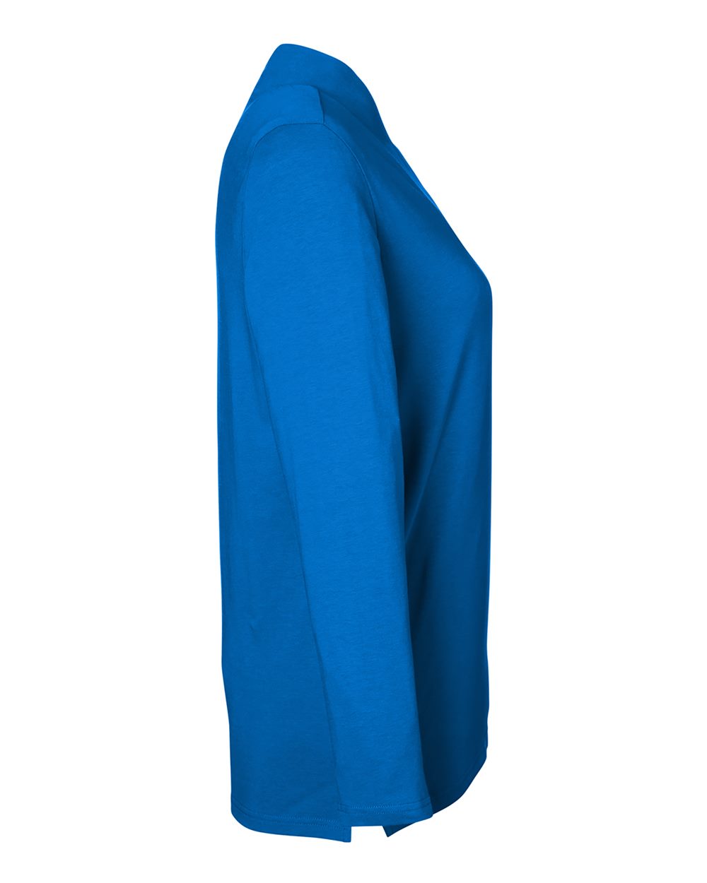 Rear View of French Blue Women's Raleigh Shawl Collar Knit Top - DP121W