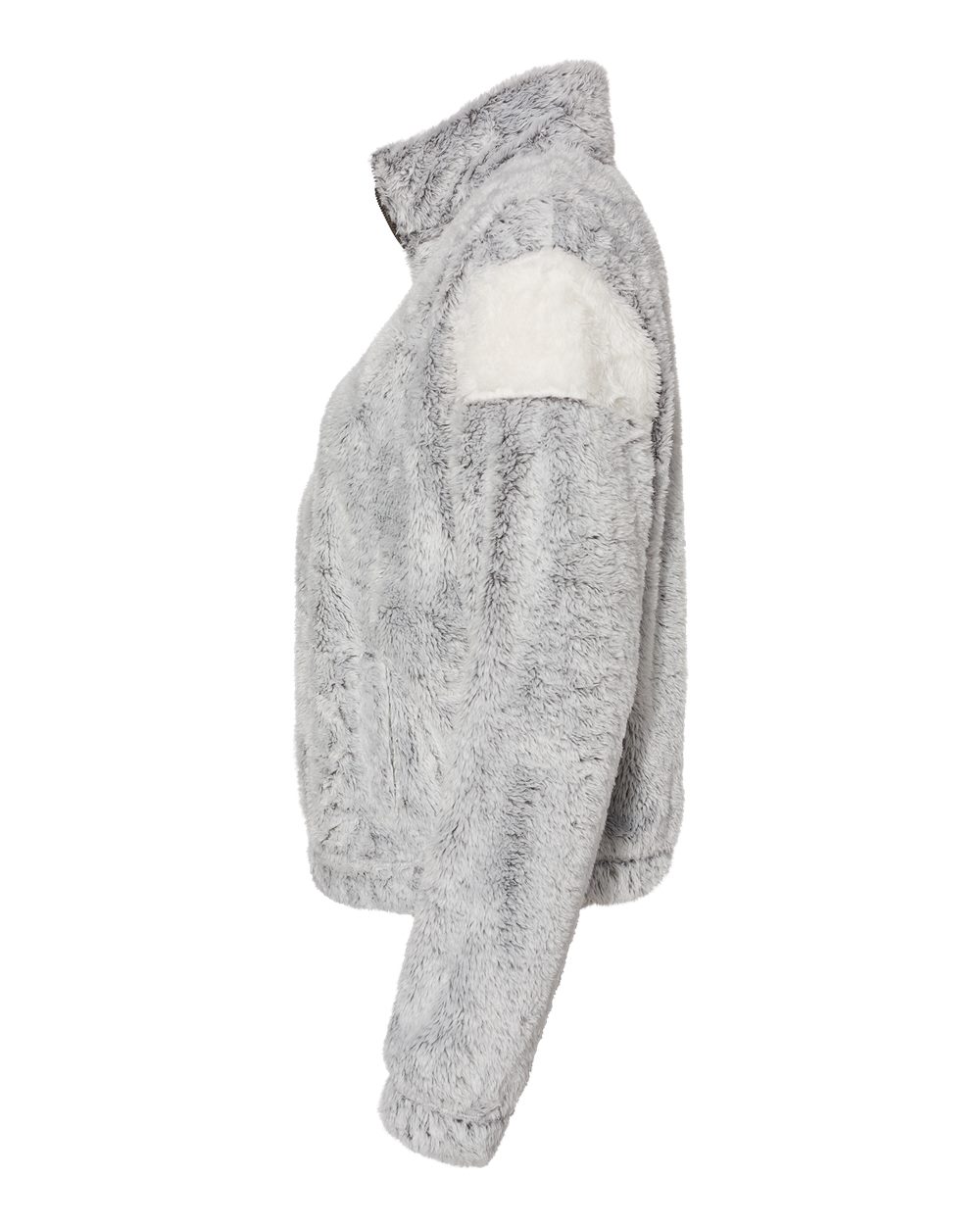Left View of Frosty Grey/ Natural Women&#39;s Remy Fuzzy Fleece Pullover - FZ04