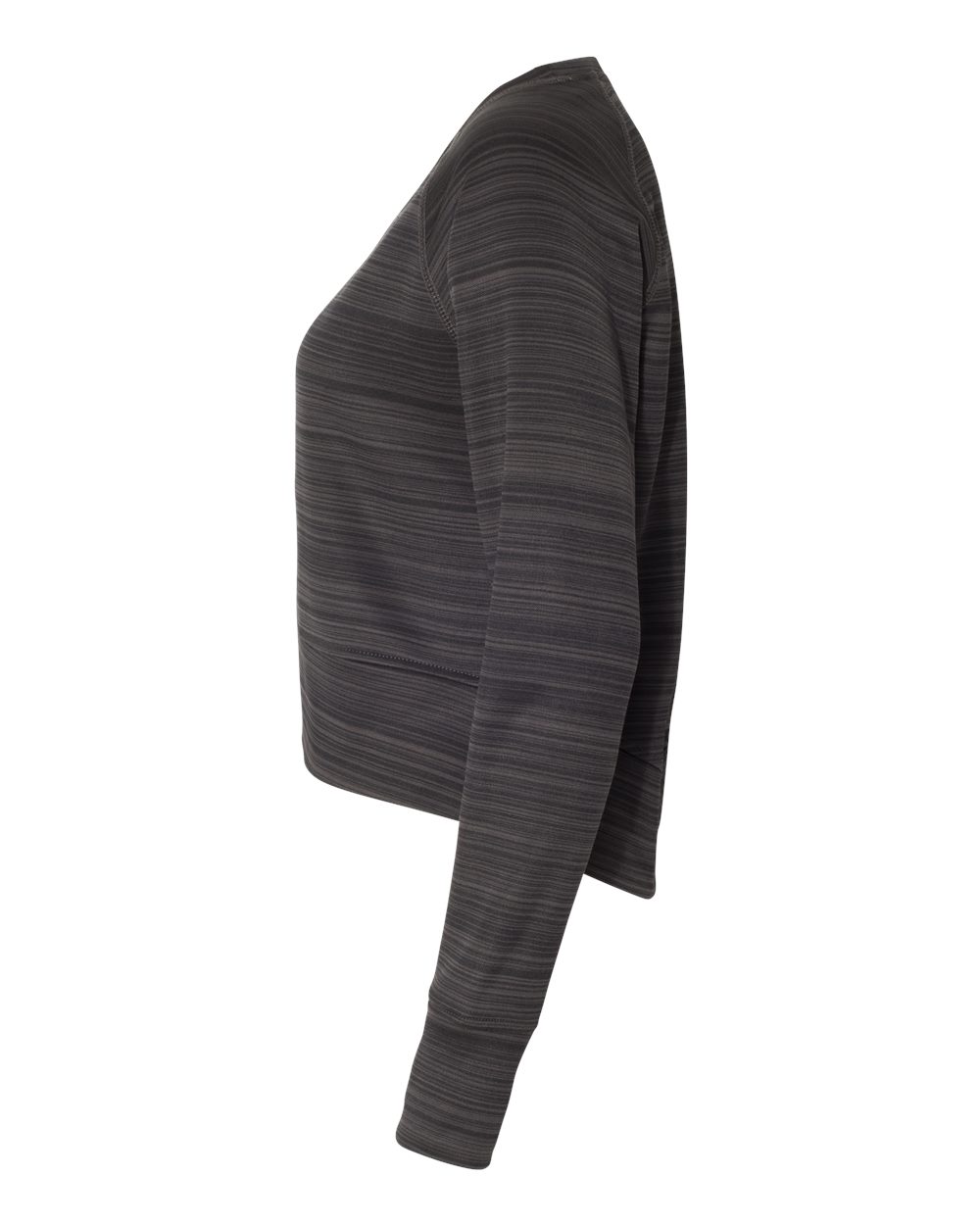 Left View of Granite Women&#39;s Odyssey Striped Performance Fleece Hi-Low Crewneck Sweatshirt - 8663